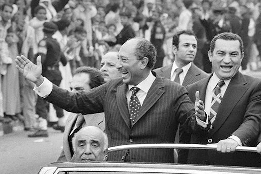 President Anwar El-Sadat during a public appearance following the October 1973 War in Egypt.